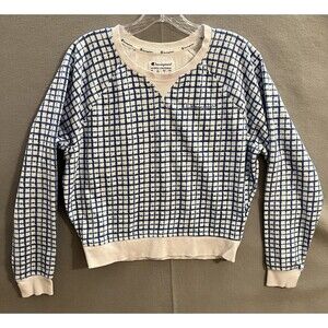 Champion Womens M‎ Tie Dye Plaid Crop Crewneck Sweatshirt Blue Pullover Logo
